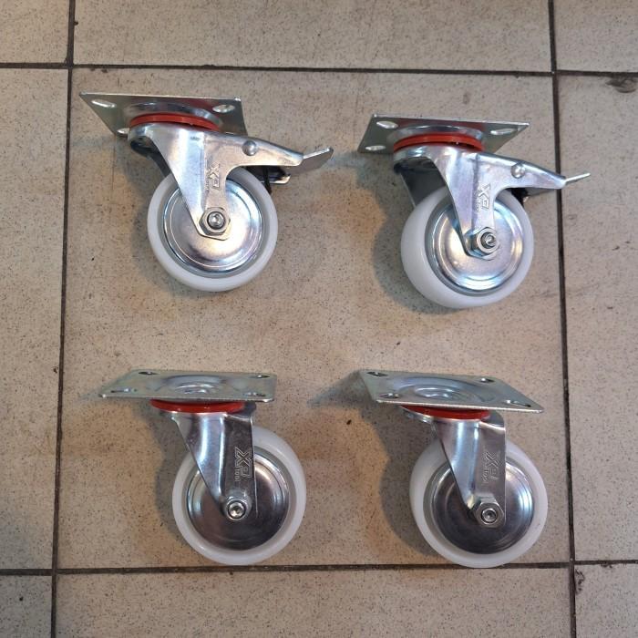 Roda Caster Etalase / Roda Caster Troli / Roda Caster Nilon 3 Inch 1Set ( 2Rem 2Hidup )