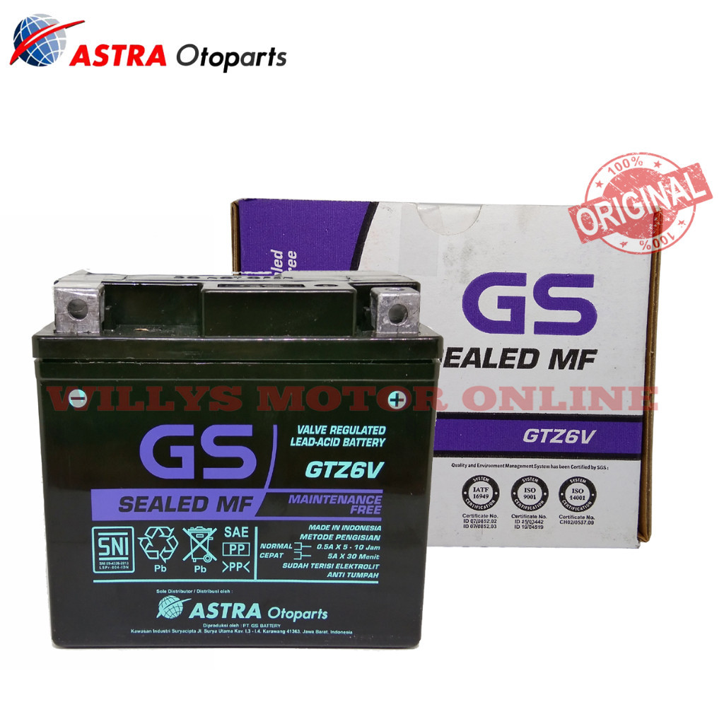 Aki Motor Accu GTZ6V Gs Astra Original Vario 125 Vario 150 Klx 150 Pcx & Accu Lithium GTZ6V DC
