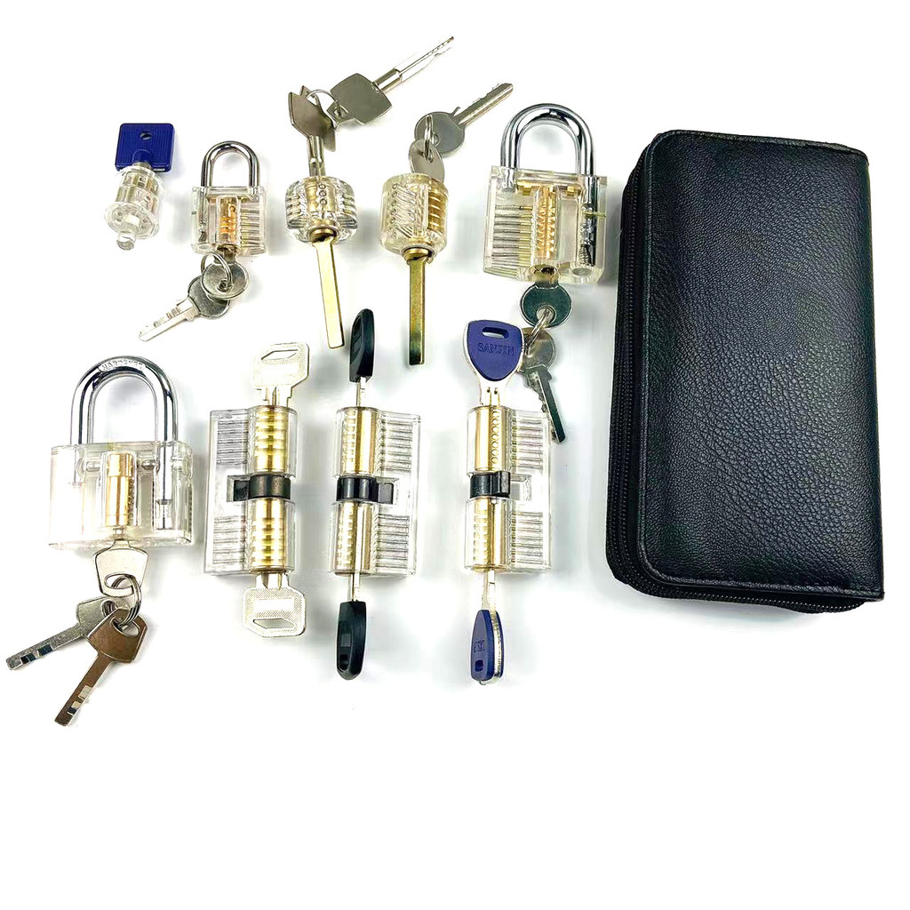 Professional Locksmith Tools Lockpick Practice Set,9pcs Transparent Locks with 24pcs Titanium Plated