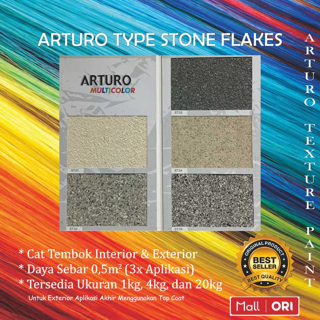 ARTURO Type Stone Flakes Pail 20kg Cat Texture Tone Tekstur Dinding Tembok Flakes Multicolor Kemasan