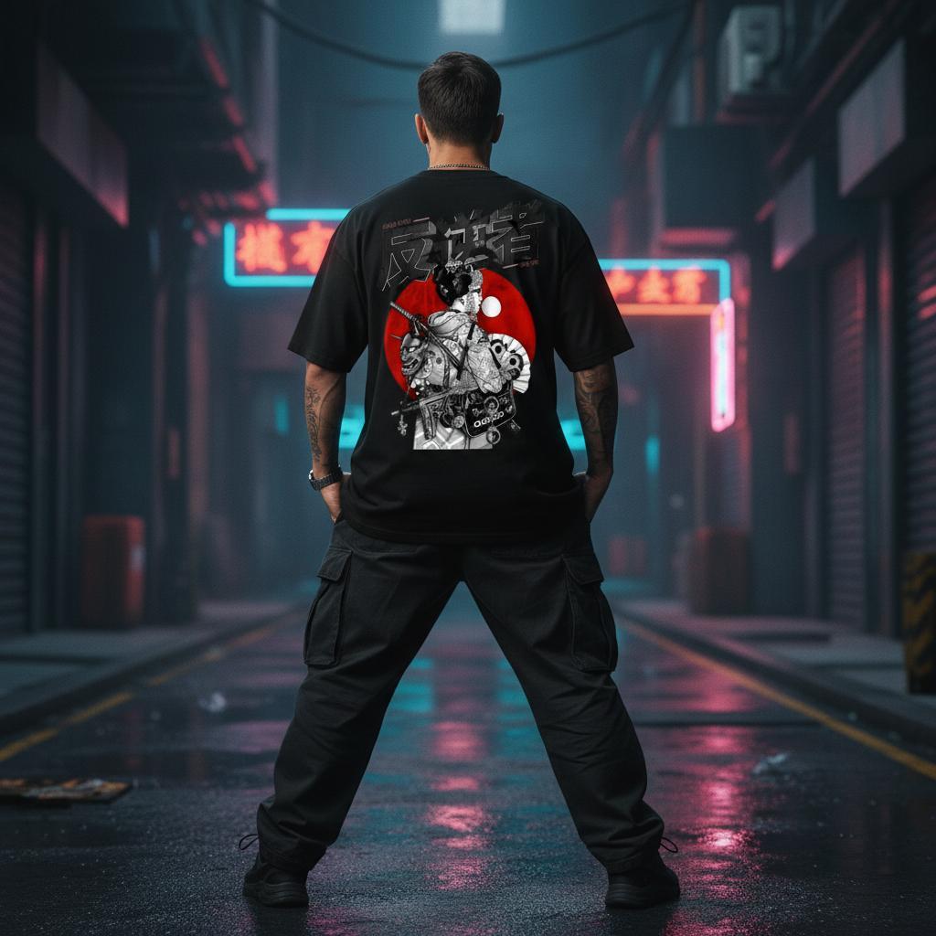 Kaos Oversize Geisha Samurai Rebel – T-Shirt Jepang Streetwear Unisex Keren Hitam Premium