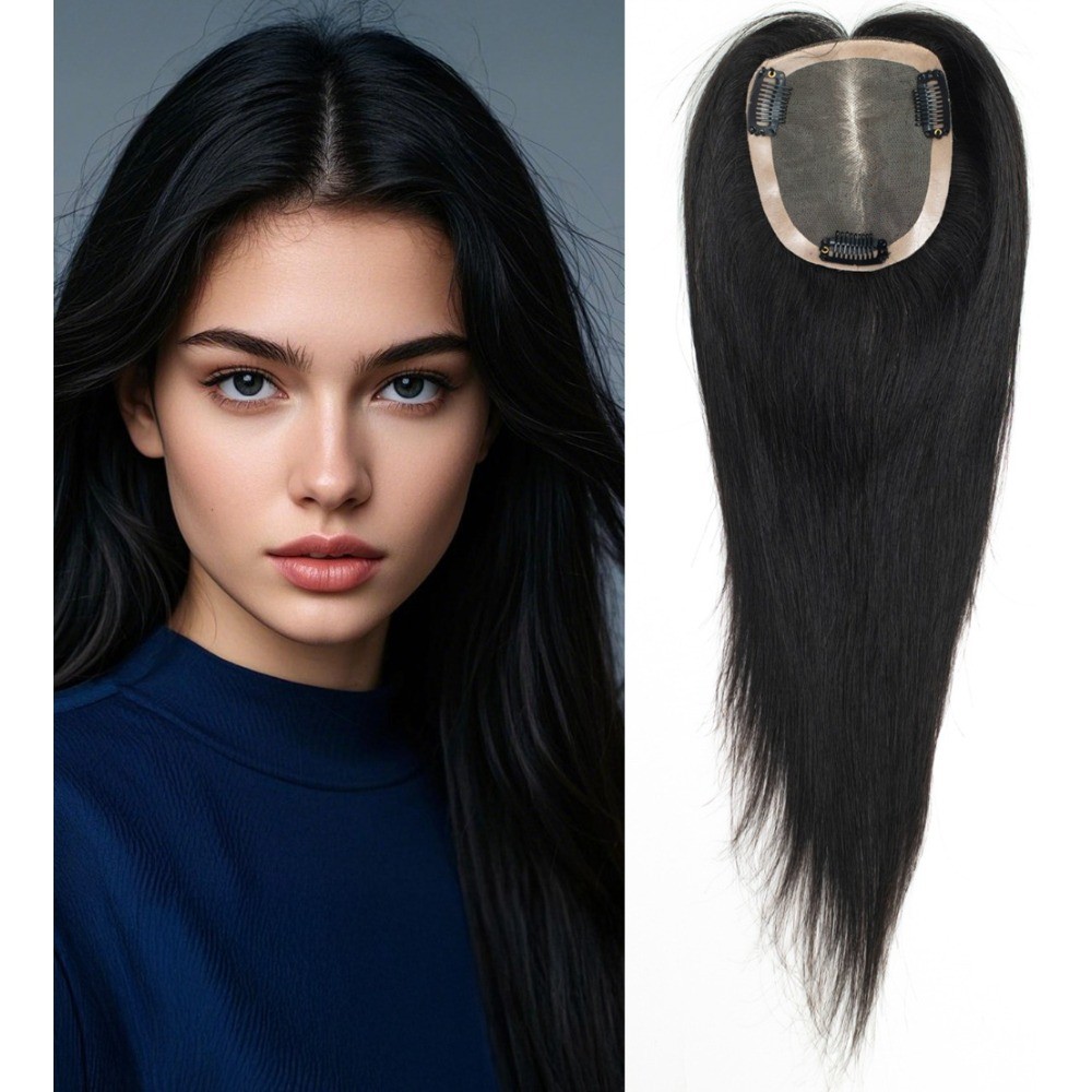 Durable Women Topper Fine Mono & Pu Base Human Hair Topper With Clips On Human Hair Wigs Breathable 