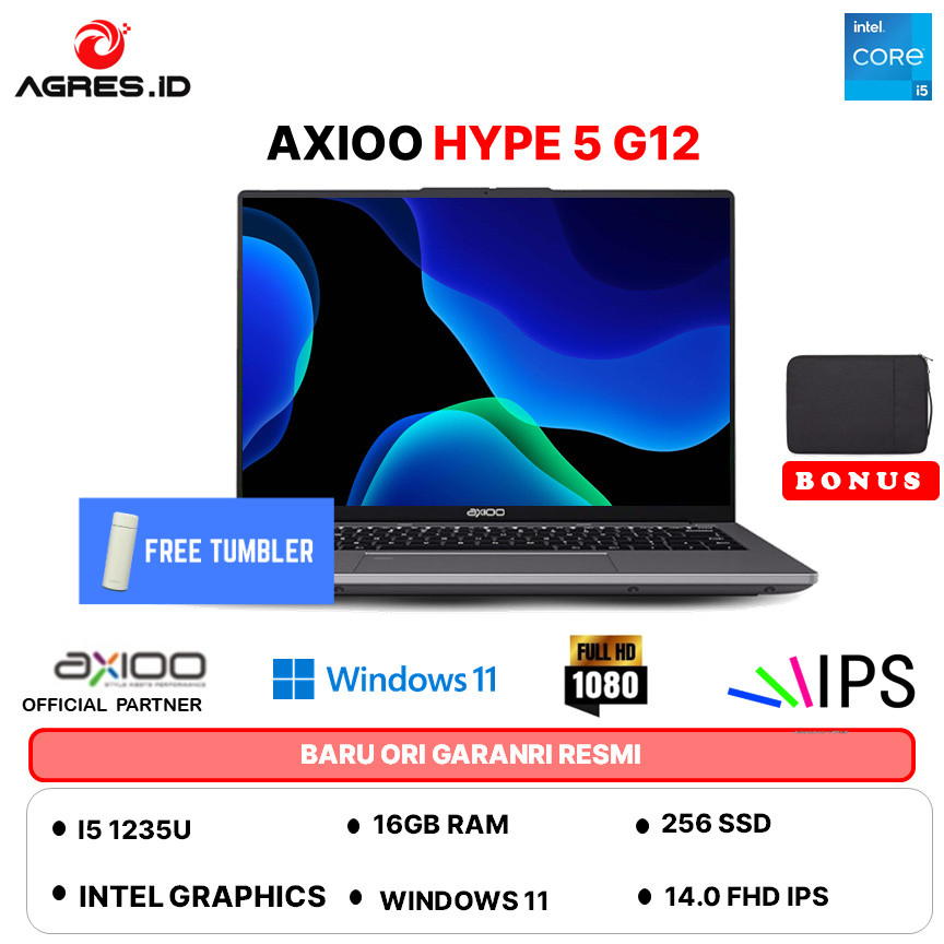AXIOO HYPE 5 G12 CORE I5 1235 RAM 16GB 256GB W11+OFFICE PERMANEN 14.0FHD IPS