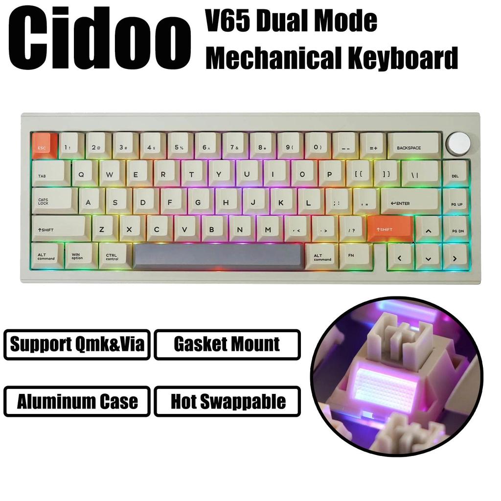 CIDOO V65 V2 Mechanical Keyboard Bluetooth Keyboard Kit Aluminum CNC RGB Hot Swappable Customized Ke