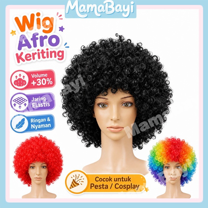 Wig Rambut Kribo Pria Wanita Wig Kribo Hitam Rambut Keriting Wig Badut Rambut Palsu Kribo Allsize Wi