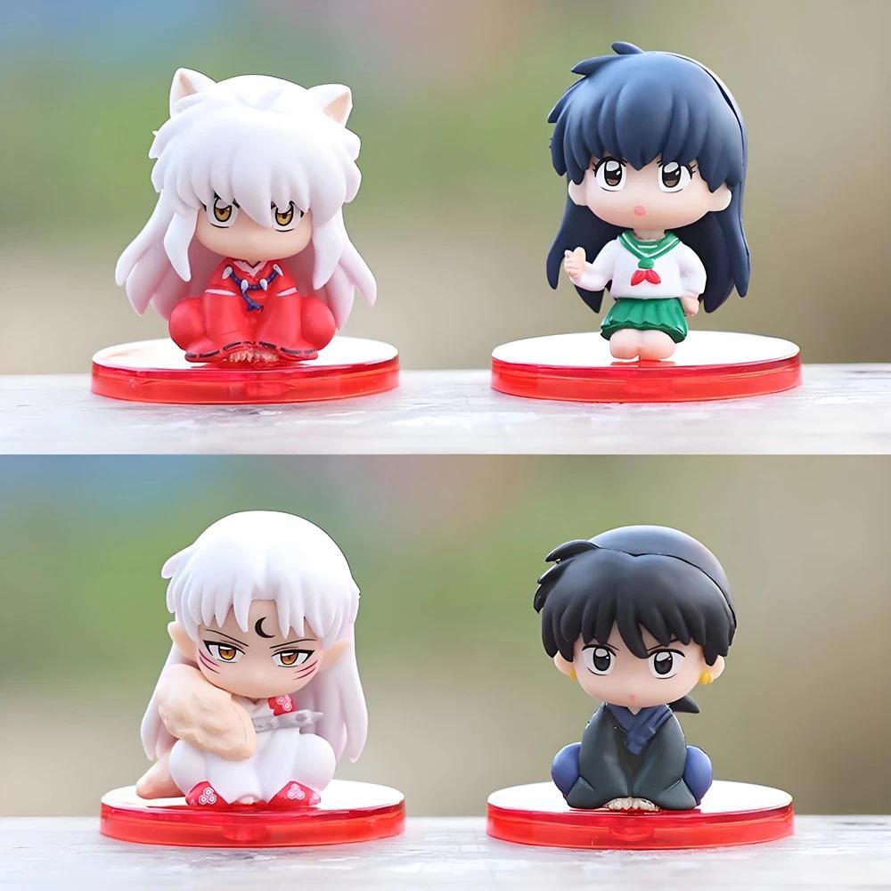 NEW 4pcs Inuyasha Anime Figure Kikyo Sesshoumaru Higurashi Kagome Action Figure Q Version Toys Model