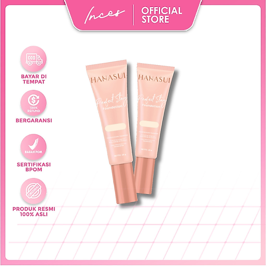 INCES - HANASUI Perfect Stay Foundation 25gr - Hybrid Skincare Liquid Foundation 18 Shade