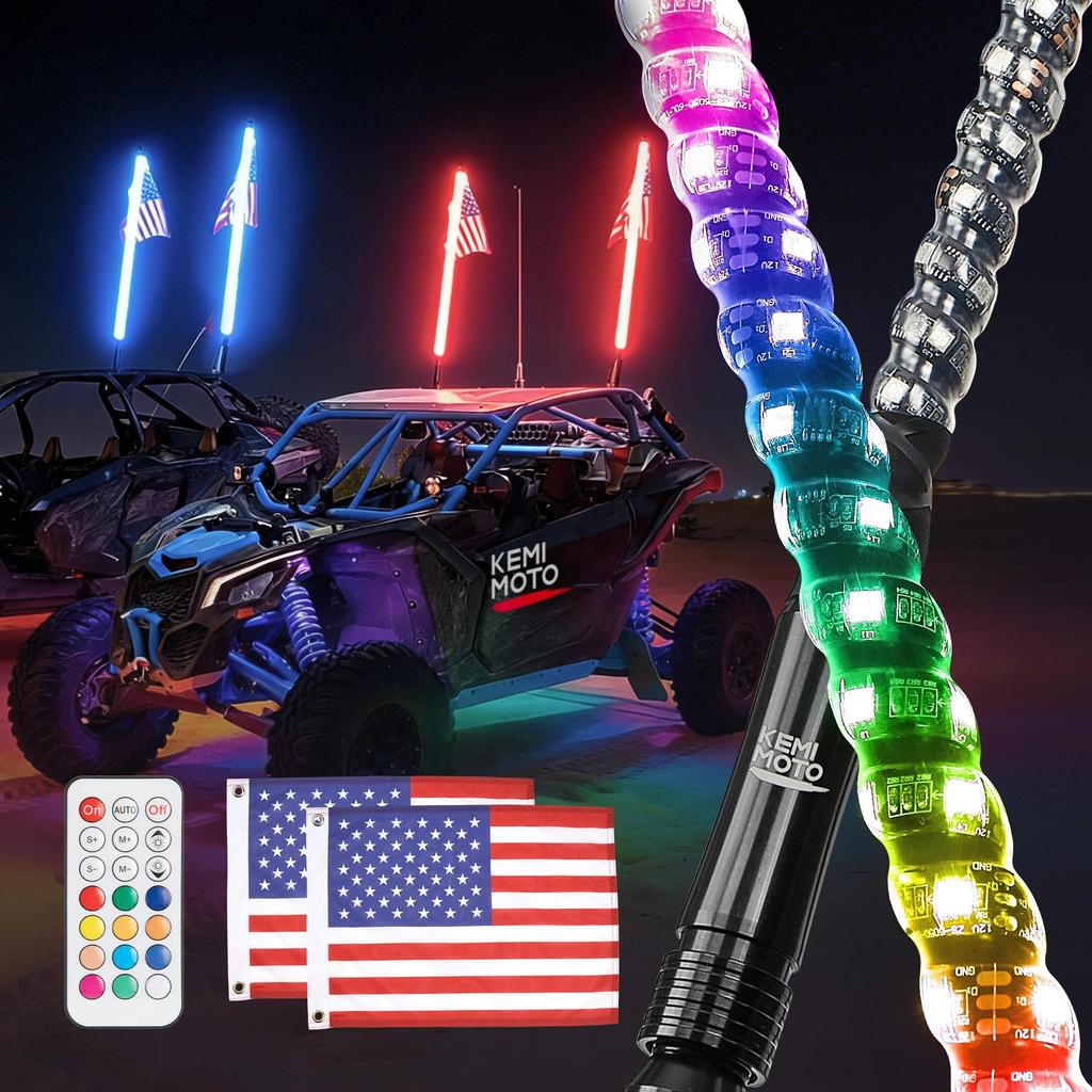 KEMIMOTO UTV ATV 2ft Whip Lights RF Remote Control IP67 Waterproof Compatible with Polaris RZR for C