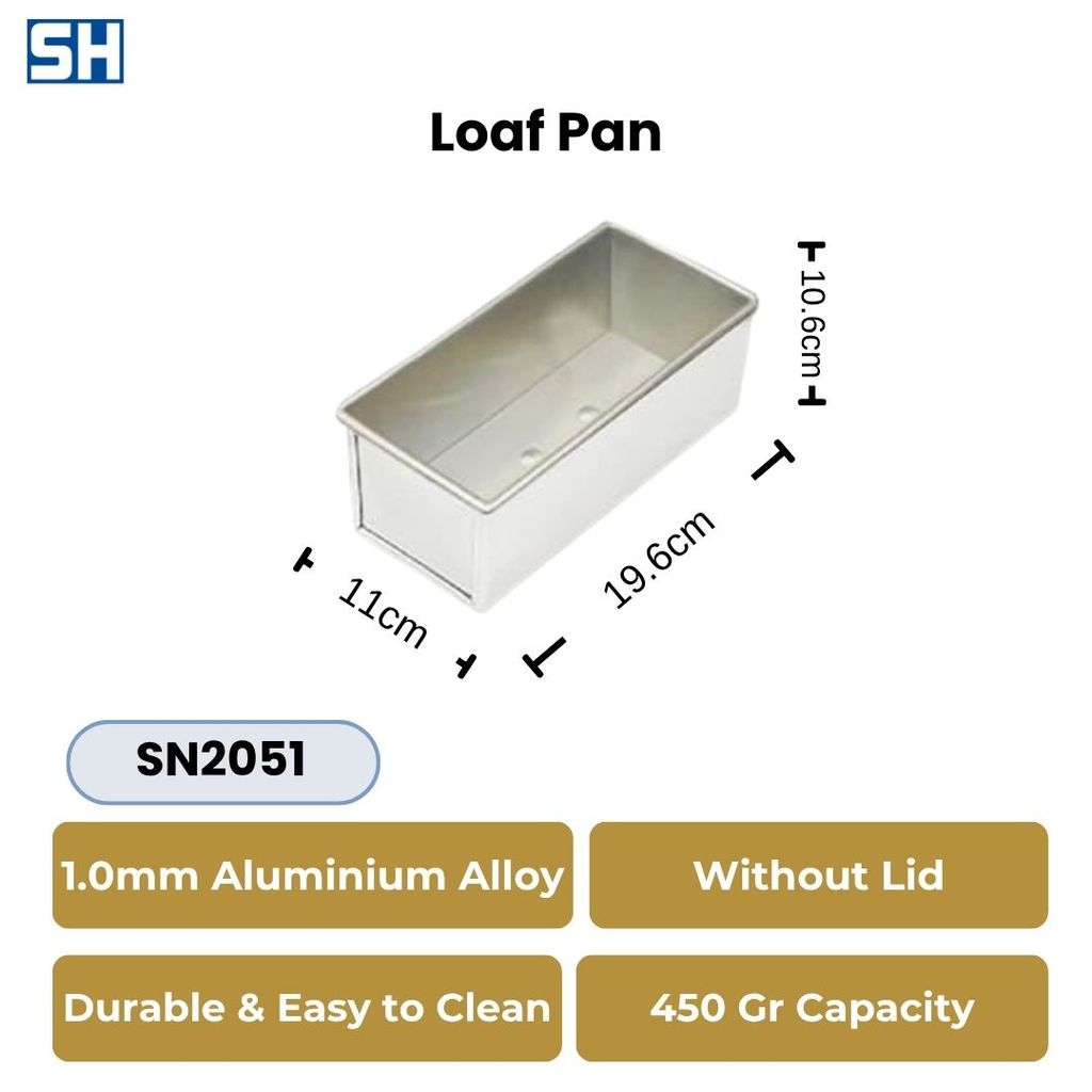 Loyang Roti Tawar Kapasitas 450gr Tanpa Tutup Aluminium Alloy Loaf Pan Sanneng SN2051
