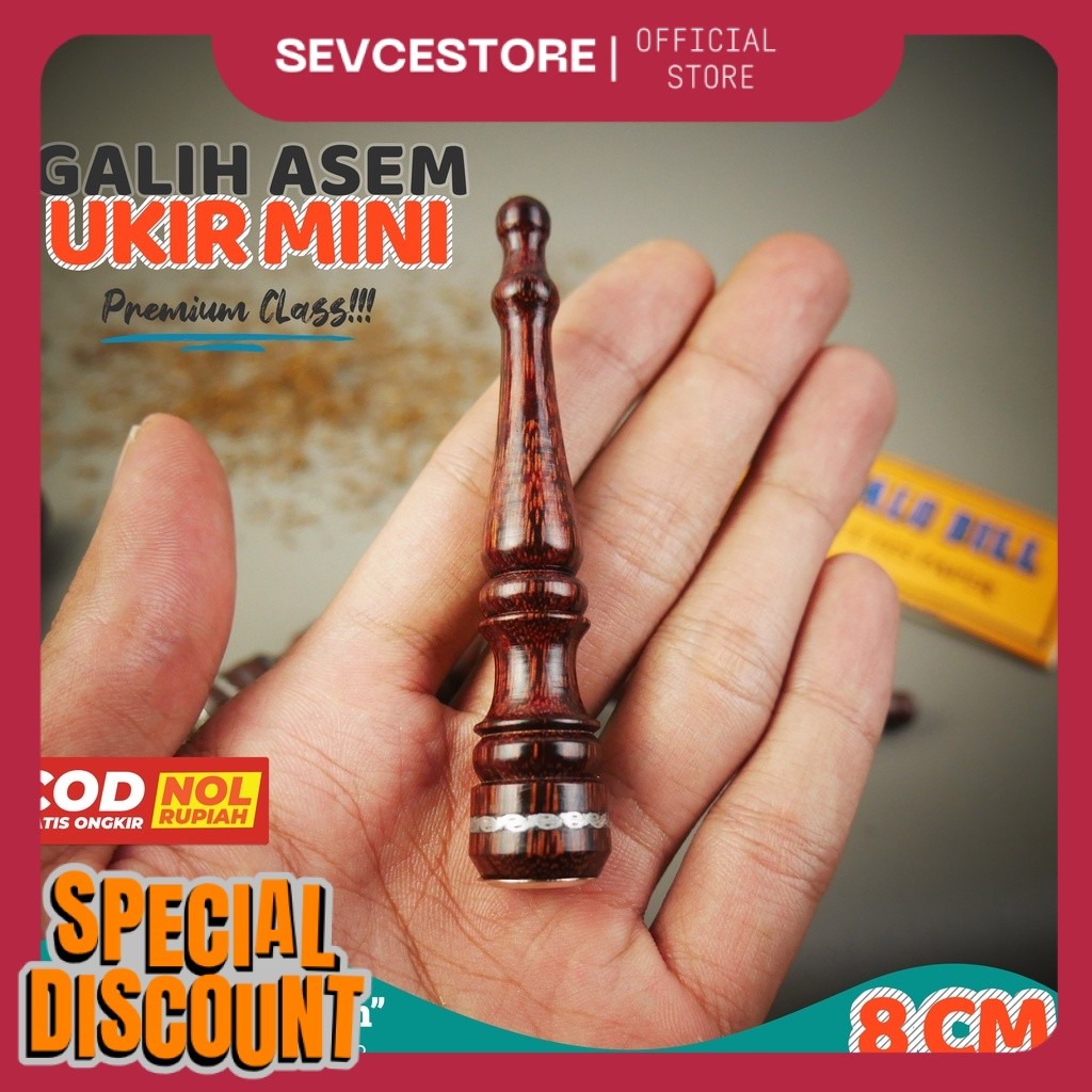 once pipa roko kayu galih asem - cangklong rokok padudan premium ukir dibawah gading gg panjang 8cm 