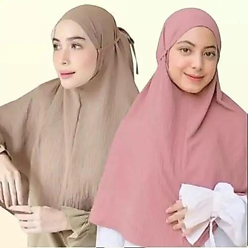 - Hijab Bergo Maryam Crinkle Airflow/ Khimar Jumbo Tali Non Ped M L Xl Panjang Muslim Instan Nyaman