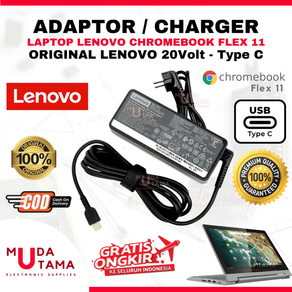Adaptor Charger Laptop LENOVO Flex 11 Chromebook Type C Original - Adaptor Laptop LENOVO Flex 11 Chr