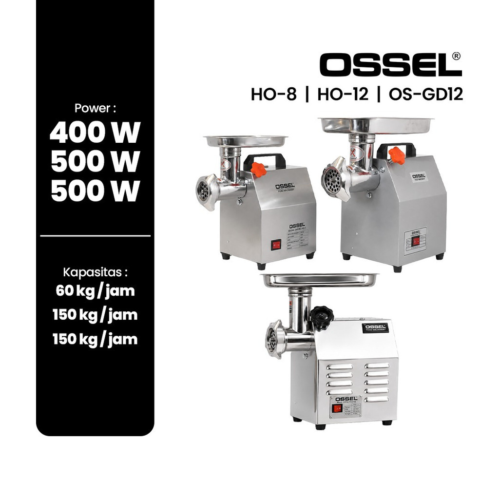 OSSEL Giling Daging Listrik Gilingan Daging Heavy Duty HO-12 OS-GD12 150kg/Jam OSSEL