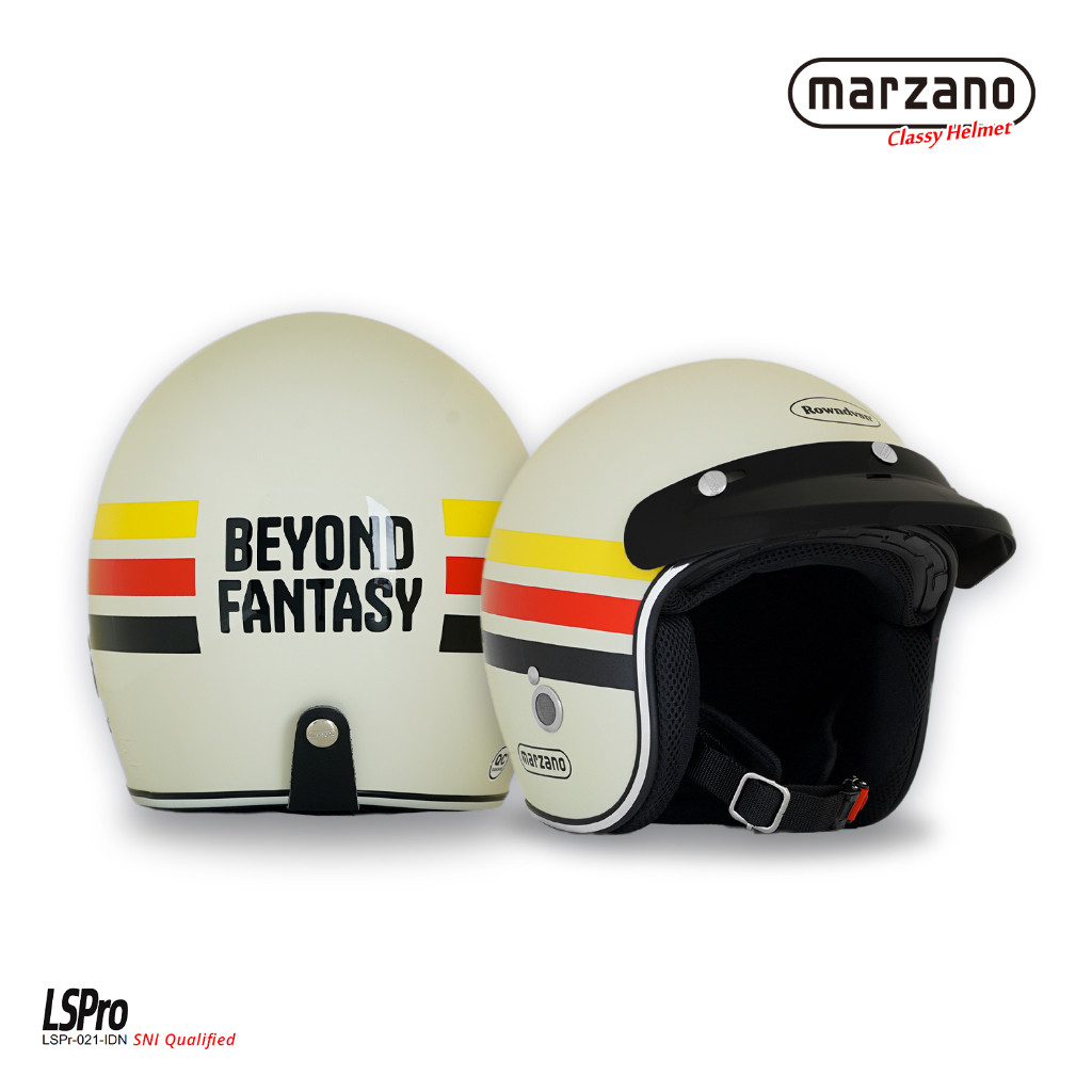 Marzano X Rown Division Helm Retro Bogo Half Face Cream Glossy Size S-XL Berstandar SNI