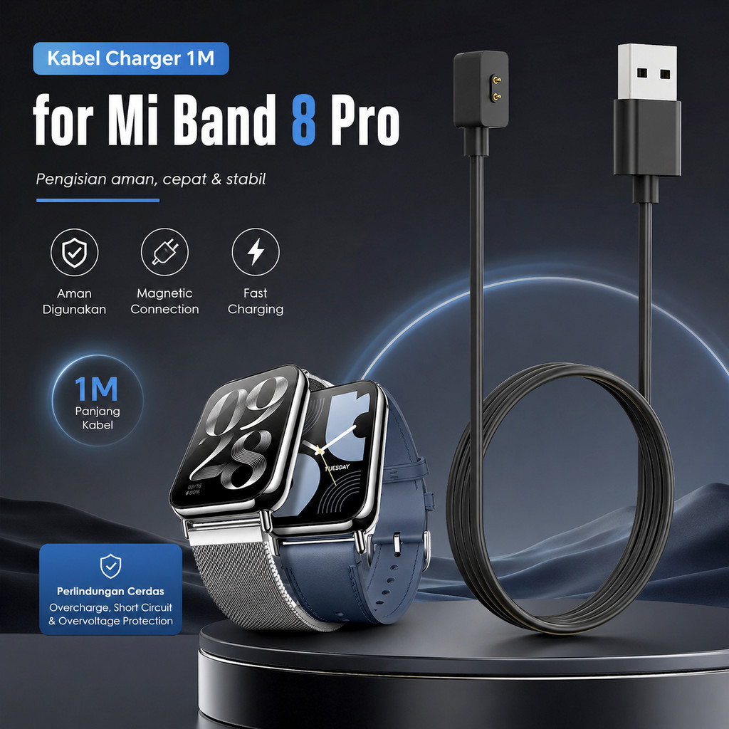Kabel Cas Xiaomi Smart Band 8 Pro 9 Pro Redmi Watch 3 4 5 Active Lite Magnetic Charger USB 1M Chargi