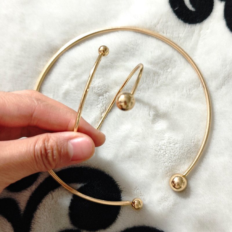 Cod Wanita Bola Logam Set Perhiasan Kalung Choker Terbuka Gelang Terbuka Mode Set Pernyataan Minimal