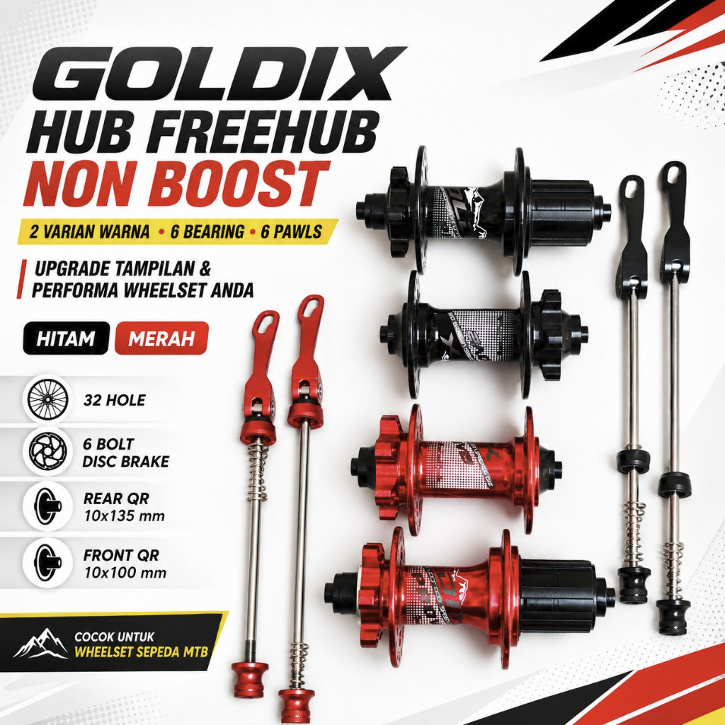Foto Goldix Pro V2 Hub Freehub Sepasang non Boost TA QR 12x142 9x135 15x100 32 hole 6 pelatuk six bolt 6 seal bearing tawon 32H