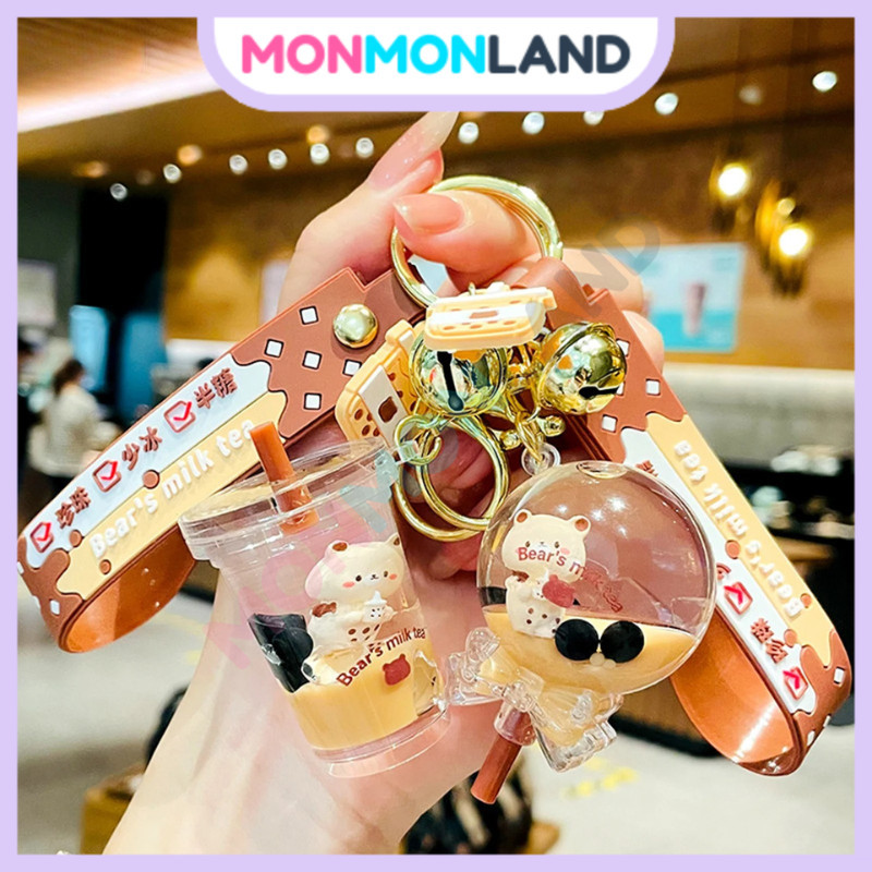 TERLARIS MM - Gantungan Kunci Akrilik Tas Anak Sekolah Kristal Bear Lollipop Boba Milk Tea | Gantung