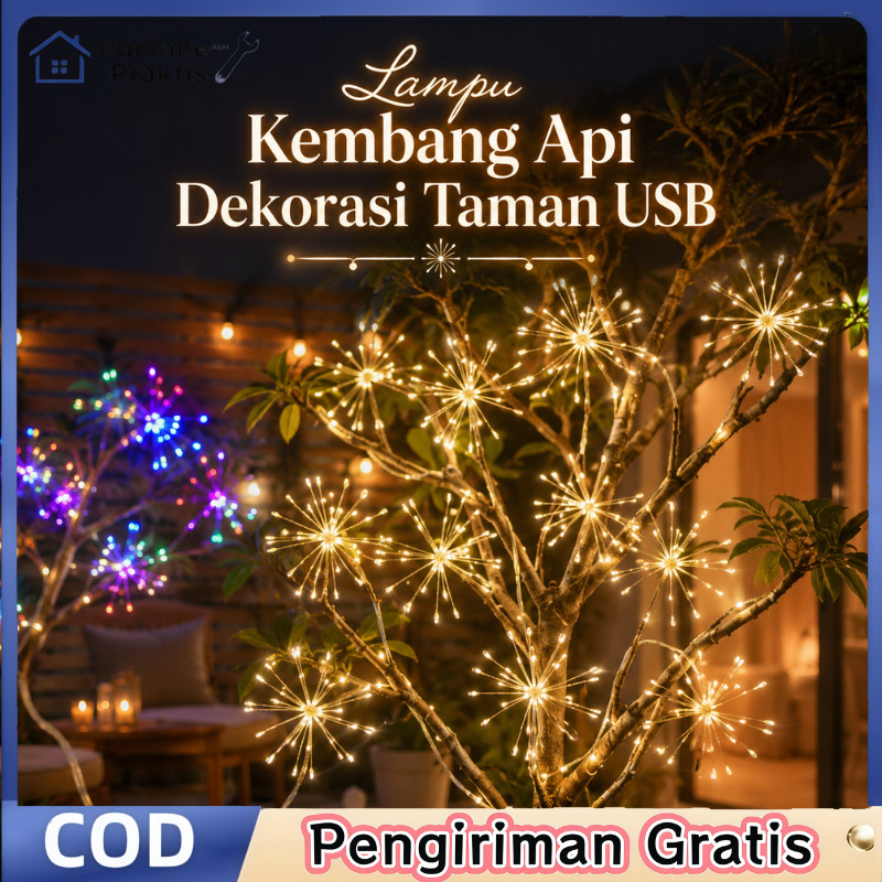 Lampu Kembang Api USB 1.5/3/6M 200LED Remote 8 Mode Twinkle Kawat Tembaga Dekorasi Pesta Taman Kamar