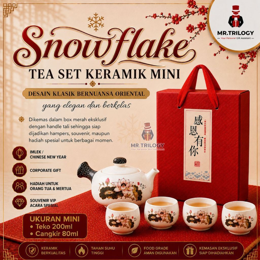 Hampers Tea Set Keramik Premium SNOWFLAKE Chinese Tea Pot Classic Set Hampers Gift Cangkir Teko Teh 