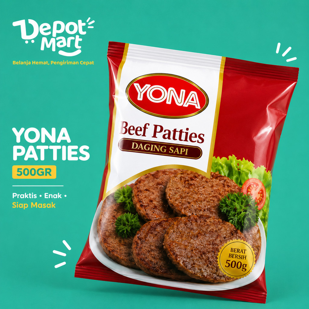 YONA Beef Patty 500gr | Frozen Food Daging Sapi untuk Burger, BBQ & Grill