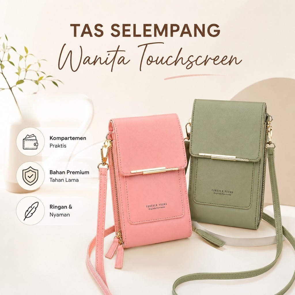 MINIKIDI (344) Tas Selempang Wanita Touchscreen / Tas Wanita Simpel Kekinian Muat HP Dompet Kartu