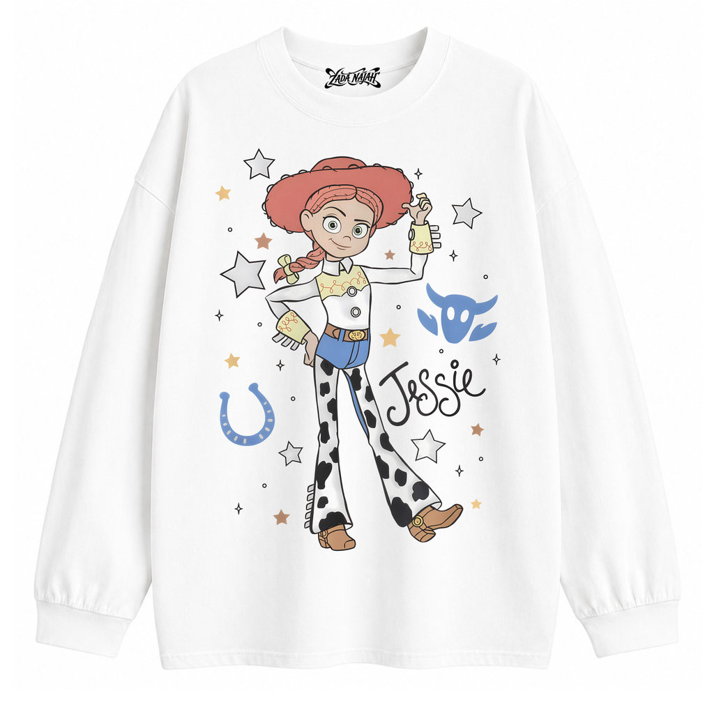 ZADA NAJAH Kaos Oversize Lengan Panjang Unisex Toy Story Jessie Graphic Tee Streetwear Casual Premiu