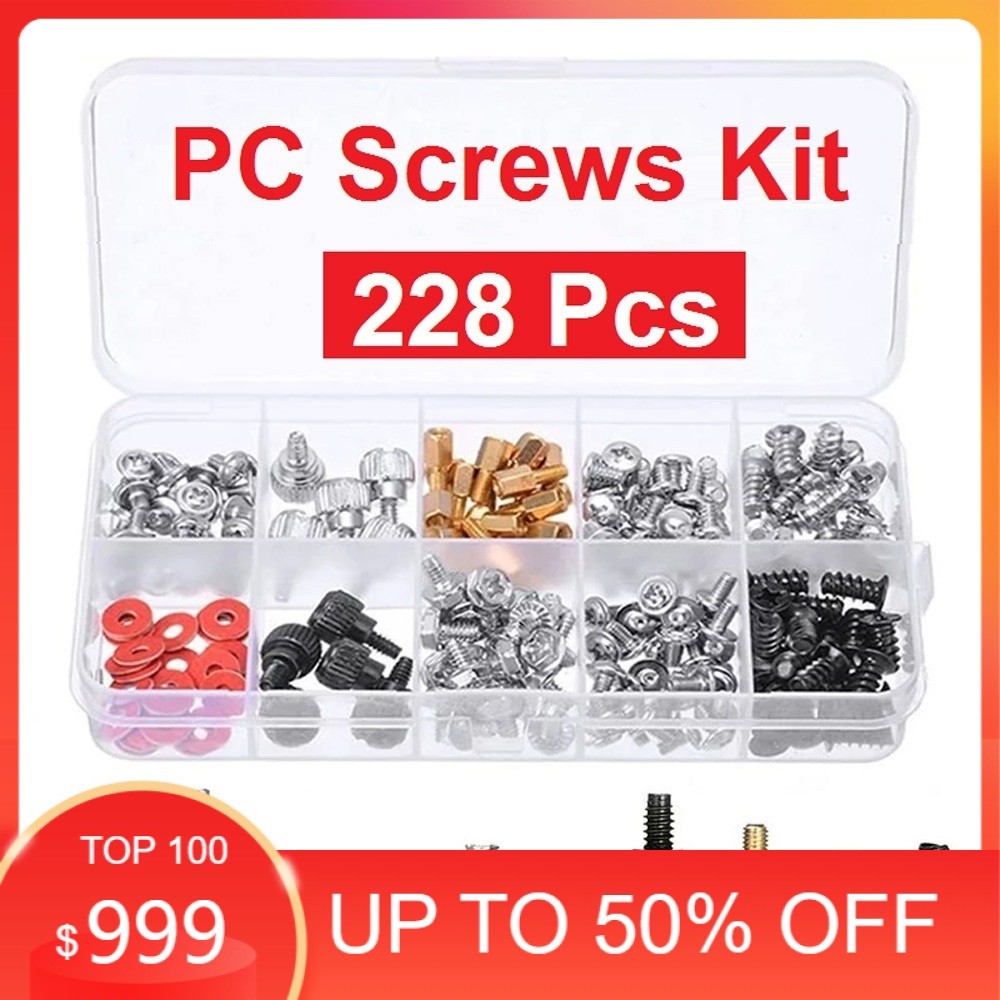 Paket Lengkap Baut Komputer 228Pcs Mur PC Screw Set Lengkap CPU Rakitan Box Sekrup Spacer Ring CMOS 