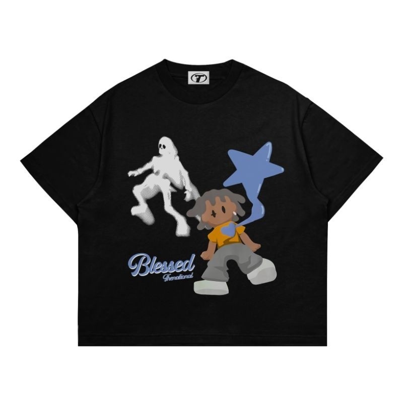Kaos Oversize Pria Wanita Motif Wizard Cartoon Star Streetwear Casual