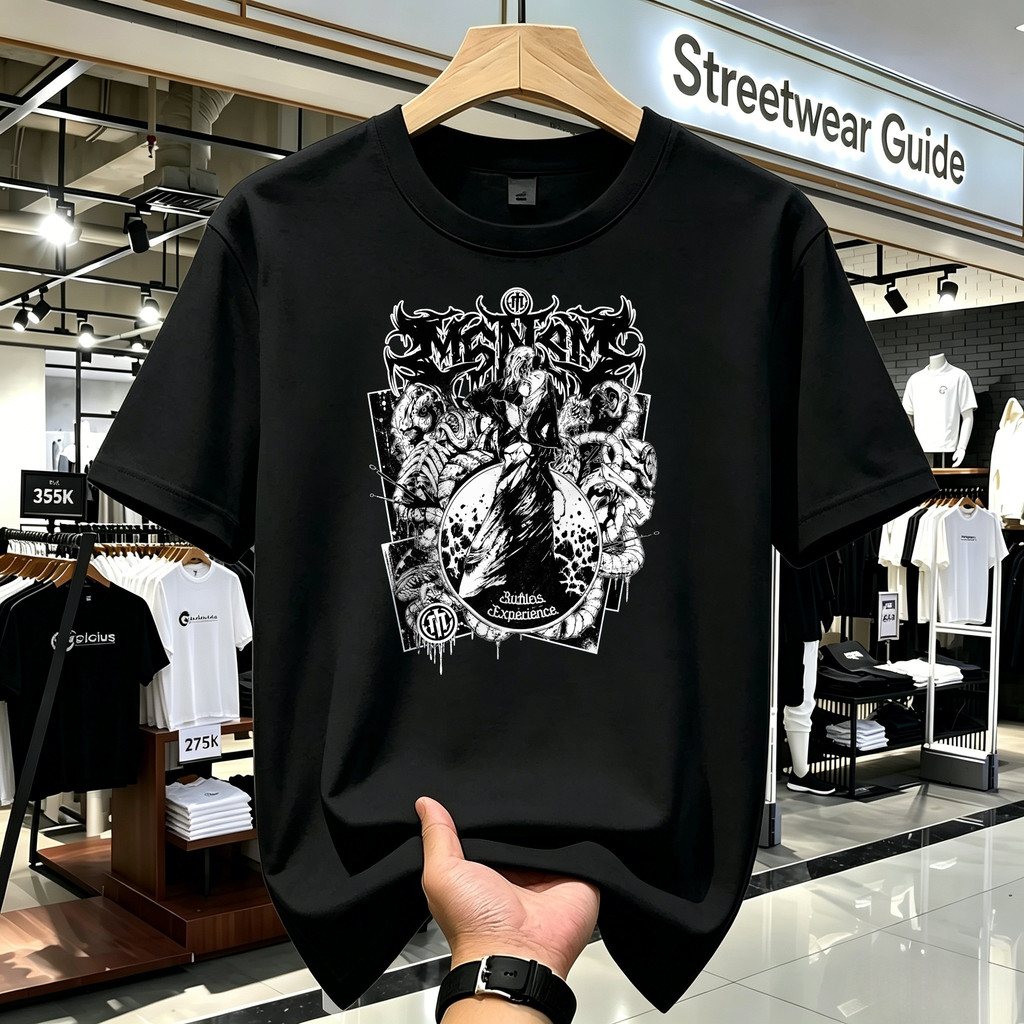 Kaos Lengan Panjang Unisex Hitam Motif Gothic Warrior Streetwear