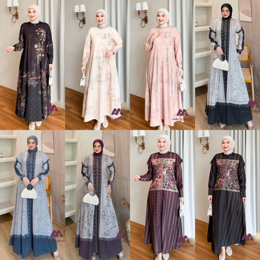 CAMILA DRESS GAMIS  MUSLIM PRINTING BY HMF LUXURY BAHAN COTTON PEACH READY SIAP KIRIM