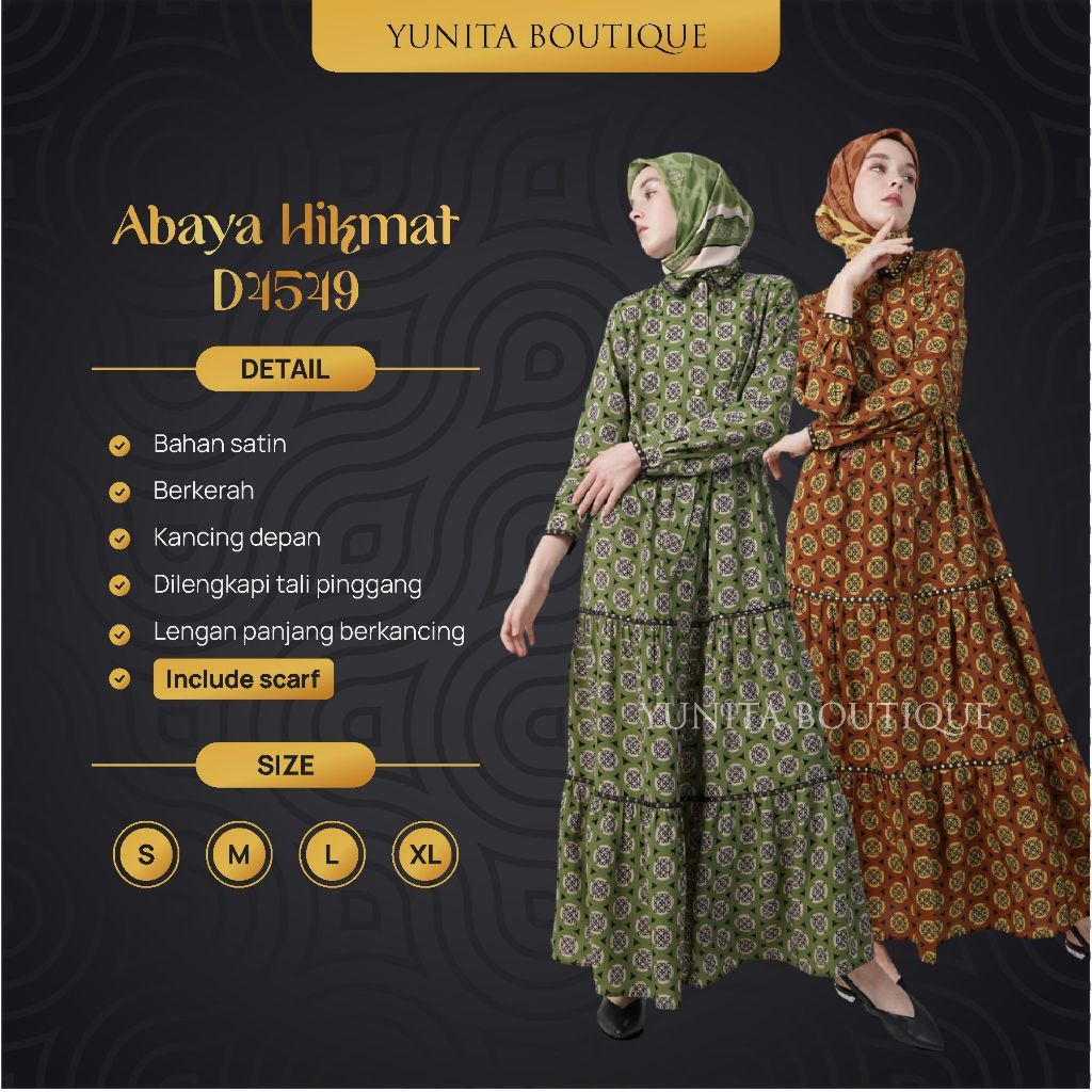 PROMO Abaya Hikmat D4549 Original Gamis Ruffle Motif Baju Muslim Wanita Set Hijab By Abayahikmat_yun
