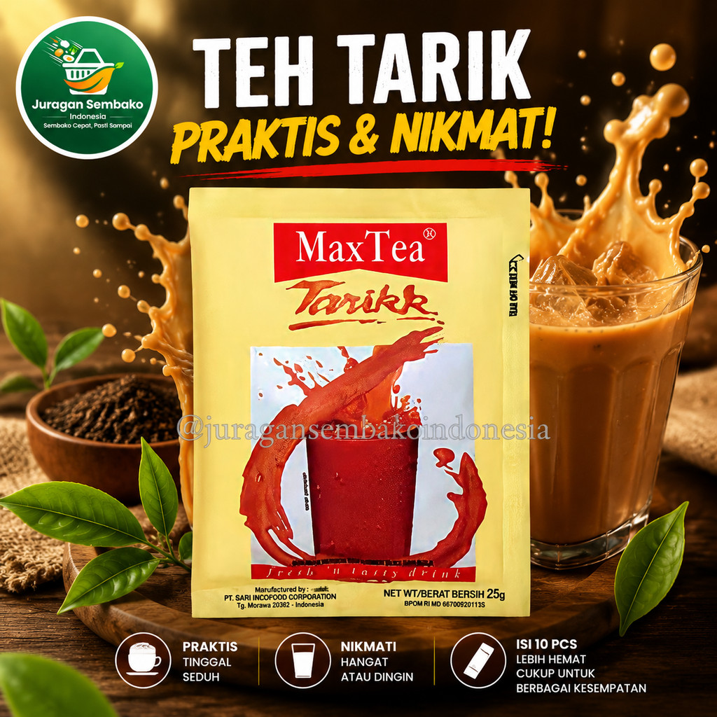 10 Pcs Teh Tarikk Max Tea Original Minuman Lokal Manis Kemasan Sachet Untuk Warung Praktis Panas Din