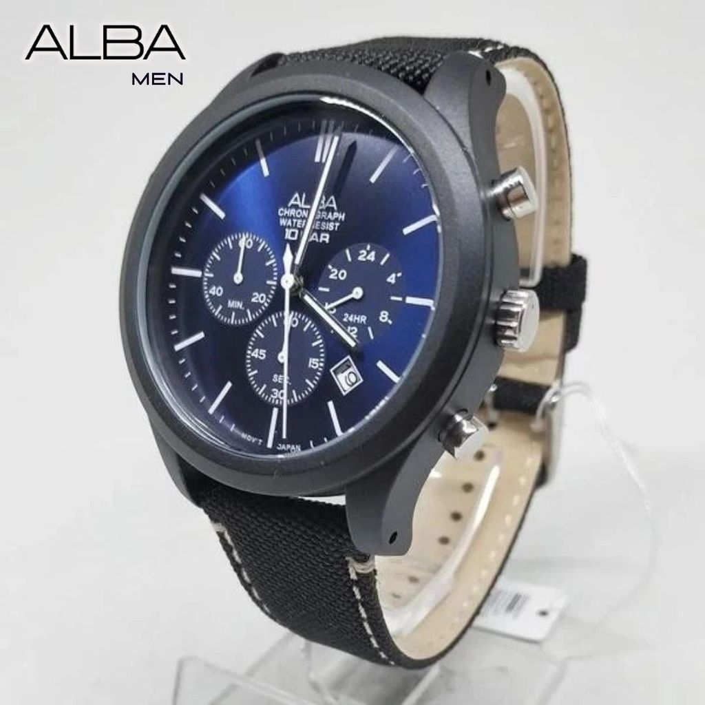 Alba Active AT3G35 AT3G35X1 Chronograph Quartz Dark Blue Dial Black Nylon Jam Tangan Pria Original