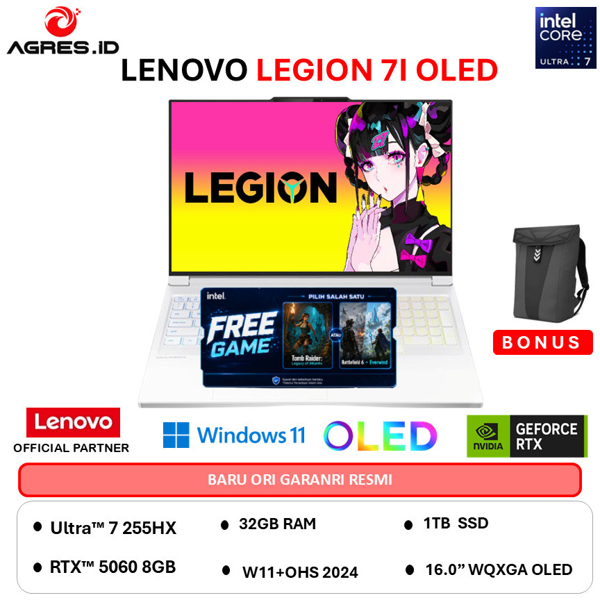 LENOVO LEGION 7I 16IAX10 OLED ULTRA 7 255HX RTX5060 8GB - RAM 32GB 1TB W11+OHS+ 16.0WQXGA -6AID