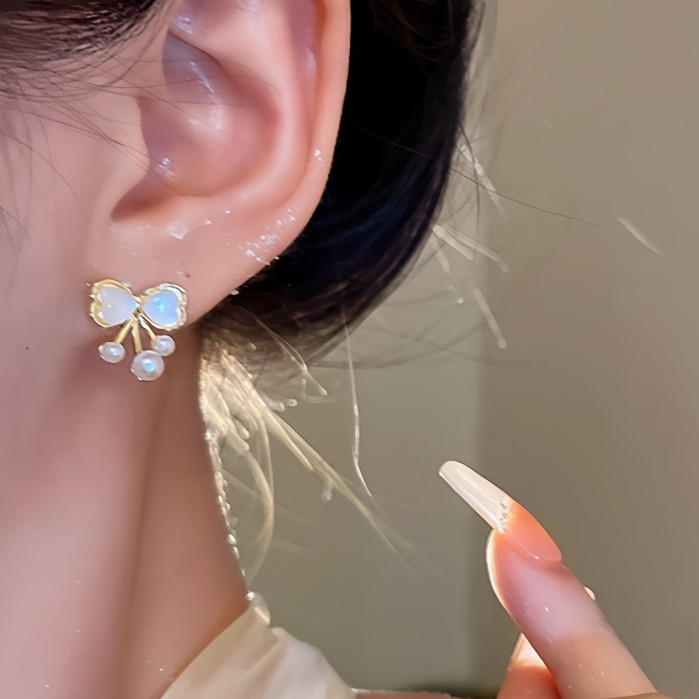 [JOJO Jewelry]Anting Telinga Motif Pita Hias Mutiara Asli Anti Luntur Perhiasan Korea