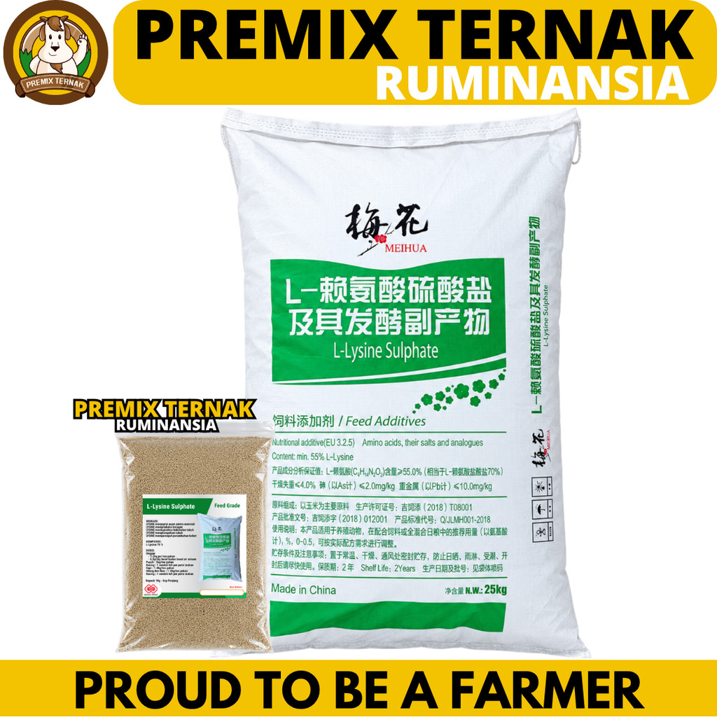 LYSINE SULFATE 1 KG MEIHUA HIJAU - Suplemen Hewan Asam Amino Penggemuk Ternak Sapi Ayam Kucing Udang