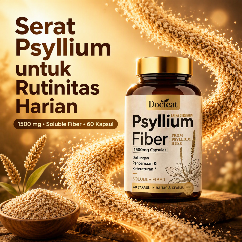 Psyllium Fiber Psyllium Husk Suplemen Serat Larut 1500 mg 60 Kapsul Docteat