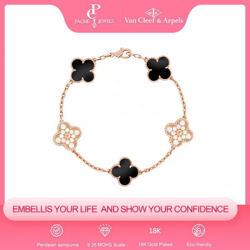 [100% Original]Gelang Wanita,Gelang Emas,Van Cleef & Arpels Alhambra Vintage 18K Rose Gold Bracelet 