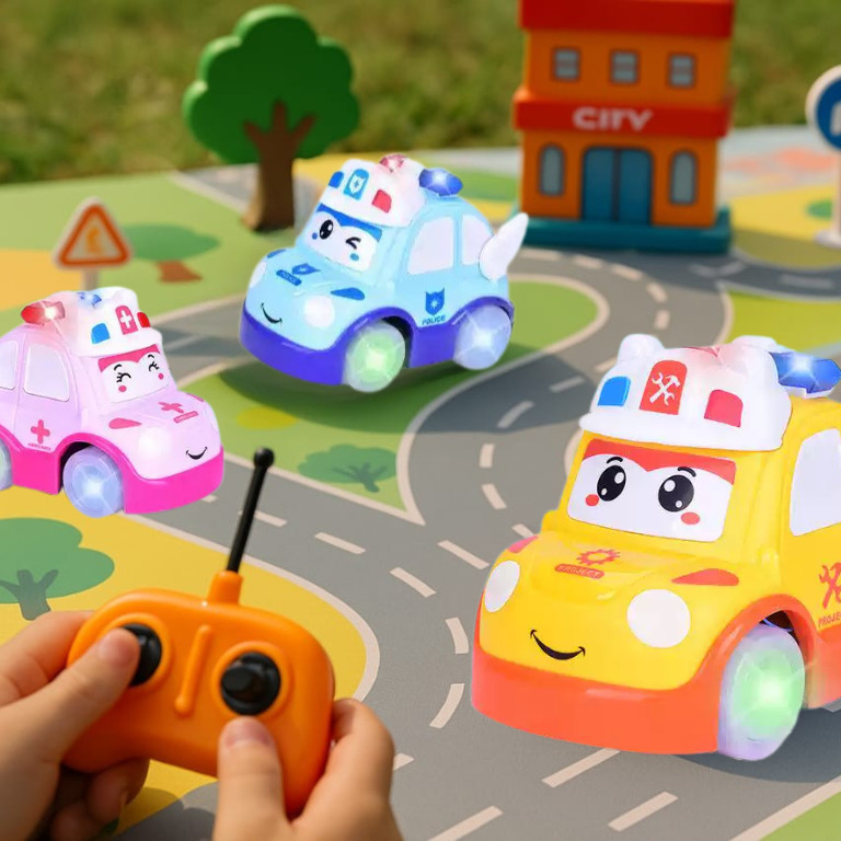 Toy Studio Mainan Mobil RC Remot Control Cartoon Robocar Poli City Rescue Keluar Lampu + Baterai