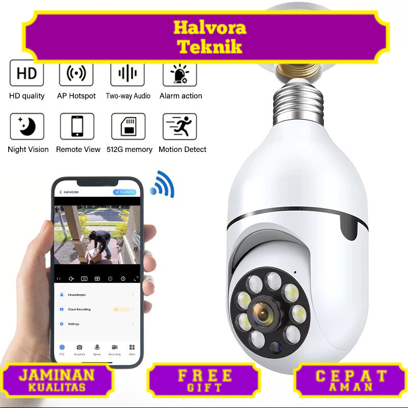 CCTV Camera V380 Pro Bohlam CCTV IP Kamera Wifi jarak jauh lewat hp 360° Wide 1080P CCTV Lampu