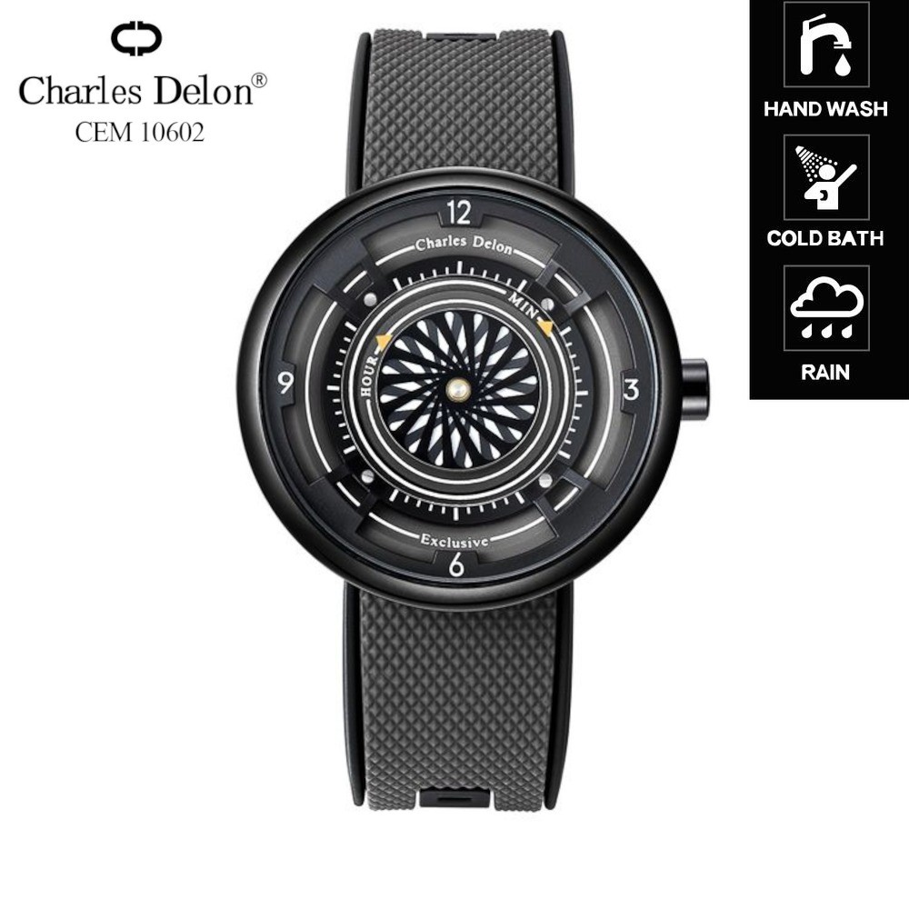 JUAL Jam Tangan Pria Charles Delon Original - Diameter 40mm - Tali Rubber - Lengkap Dengan Box - Cha