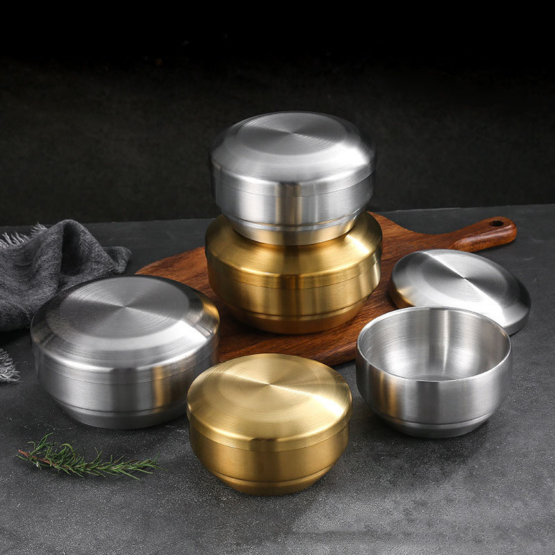 304 Stainless Steel Double Rice Bowl Soup Bowl Steamed Rice Bowl Anti-Scag ild Small Bowl for Korean