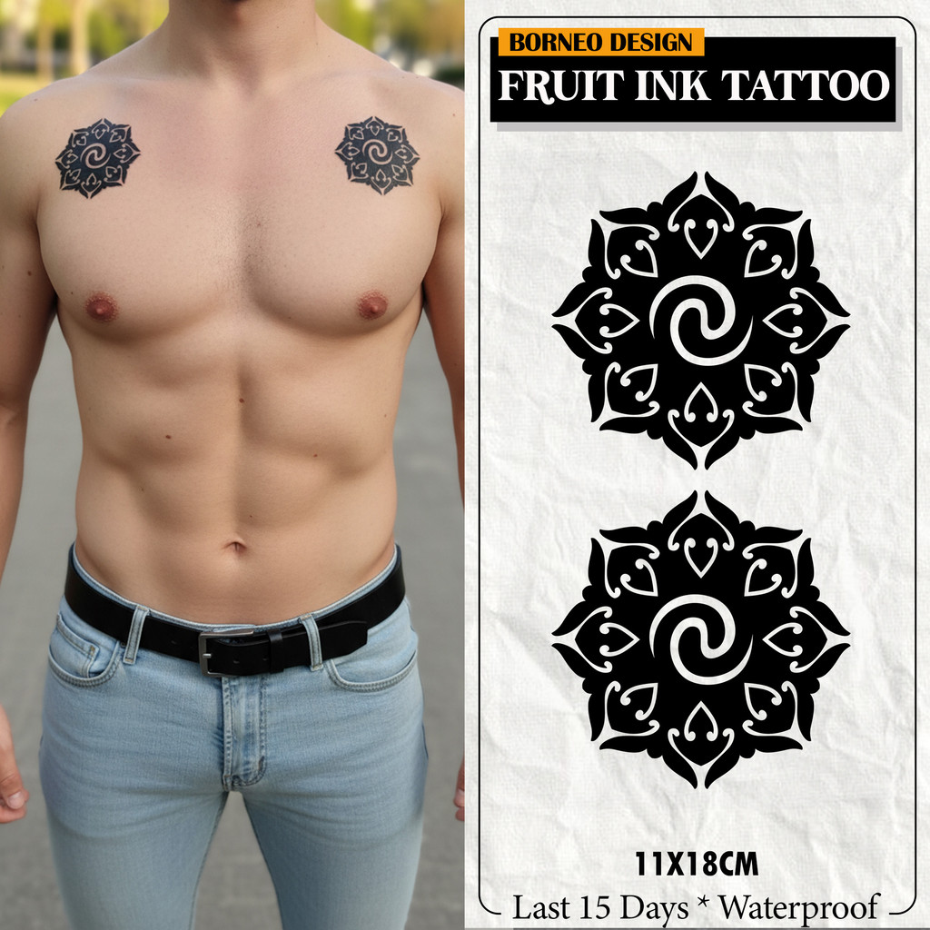 Stiker Tato Temporer FRUIT INK Bunga Terong Dayak 5 – Semi Permanen 18x11cm, Waterproof & Aman untuk