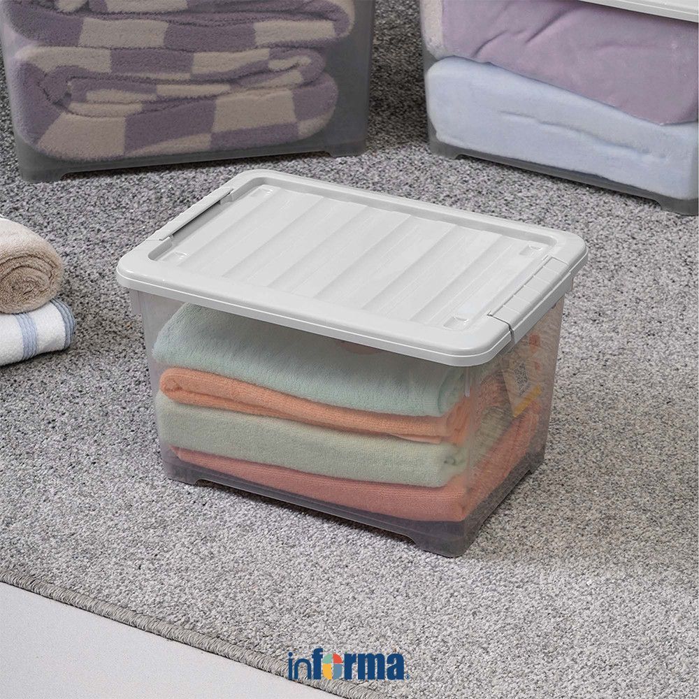 Informa 38x27x24 cm Kotak Penyimpanan Dengan Tutup - Abu-Abu Kotak Serbaguna Wadah Simpan Storage Bo