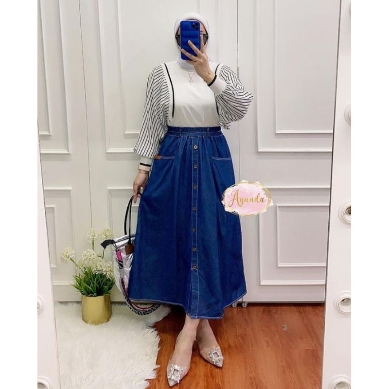 BEST SELLER/ BAJU TERMURAH/ FASHION/ Niki Rok Jeans Kancing Bahan Premium Mayung