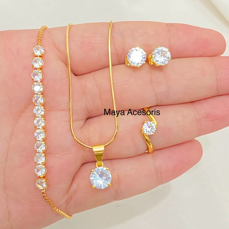Set Perhiasan Xuping Permata Satu Warna Emas 24 k