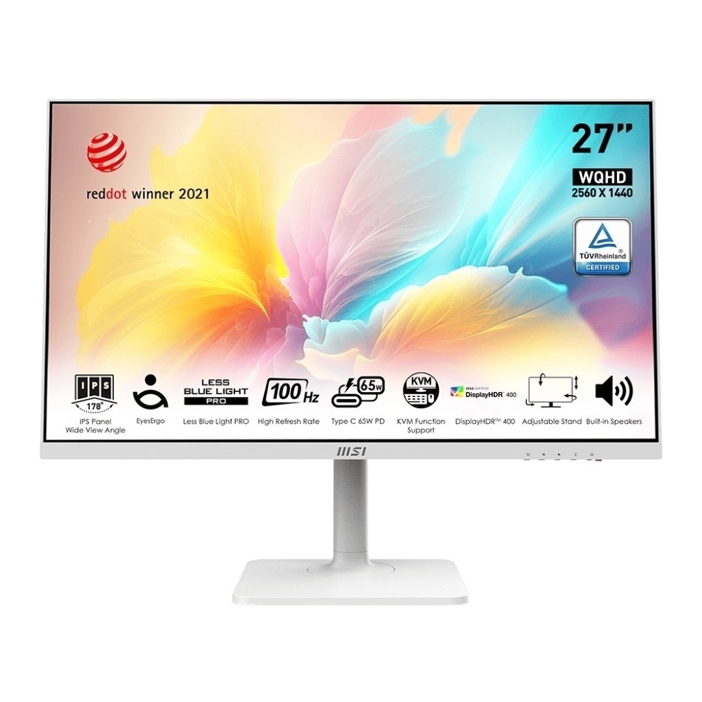 MSI Modern MD272QXPW White LED Monitor 27" IPS 2K WQHD 100Hz 1ms HDR400 Built In Speaker Full Ergono
