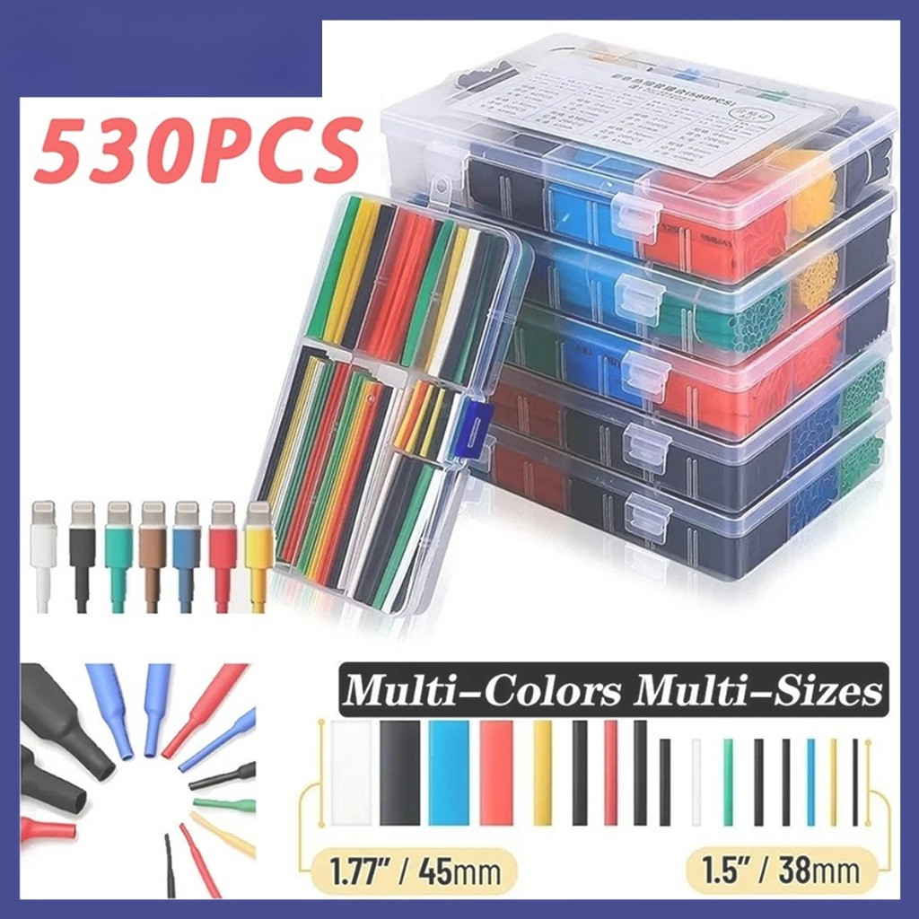 530pcs Set Kabel Bakar Heat Shrink Bahan Polyolefin Warna Warni Selang Bakar Kabel Isolasl Bakar  Se