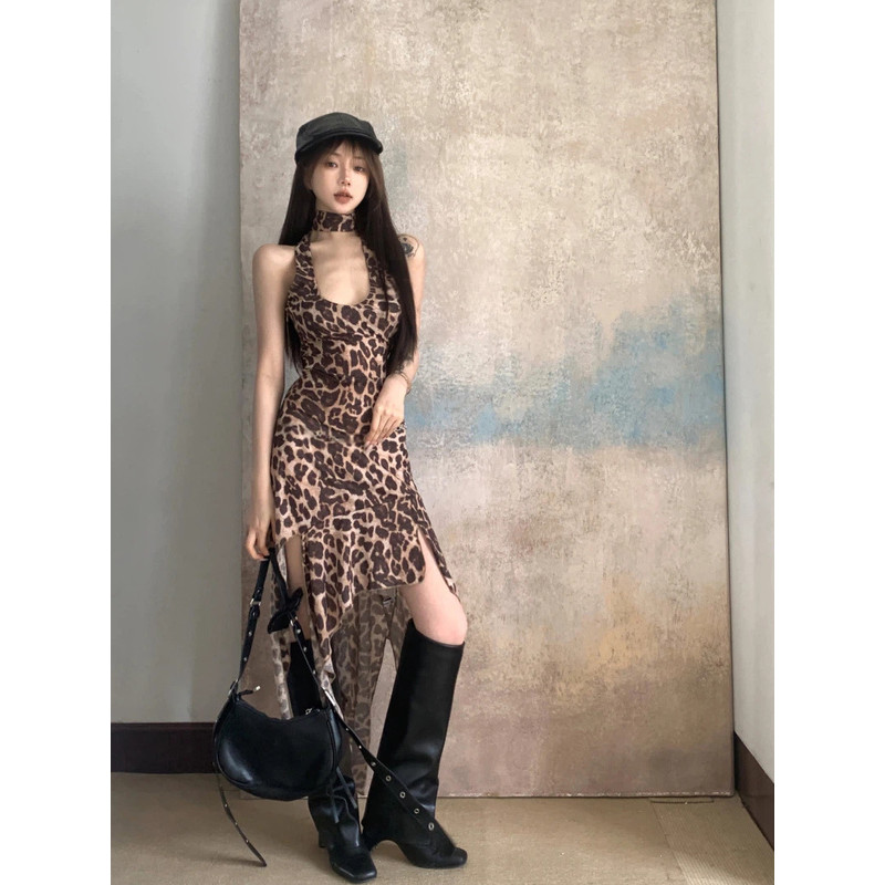 ChubChic COD Gaun Motif Macan Tutul Seksi, Rok A-line Mid-rise